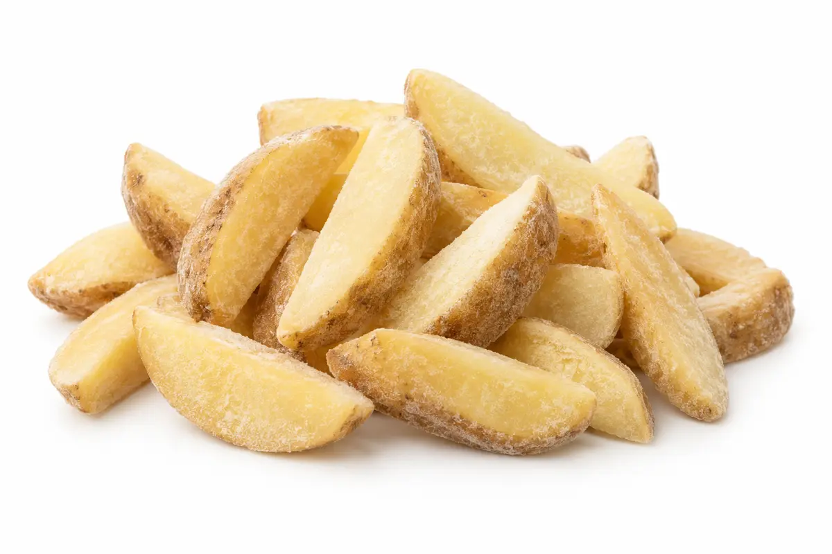 Frozen Egyptian skin-on potato wedges with light frost