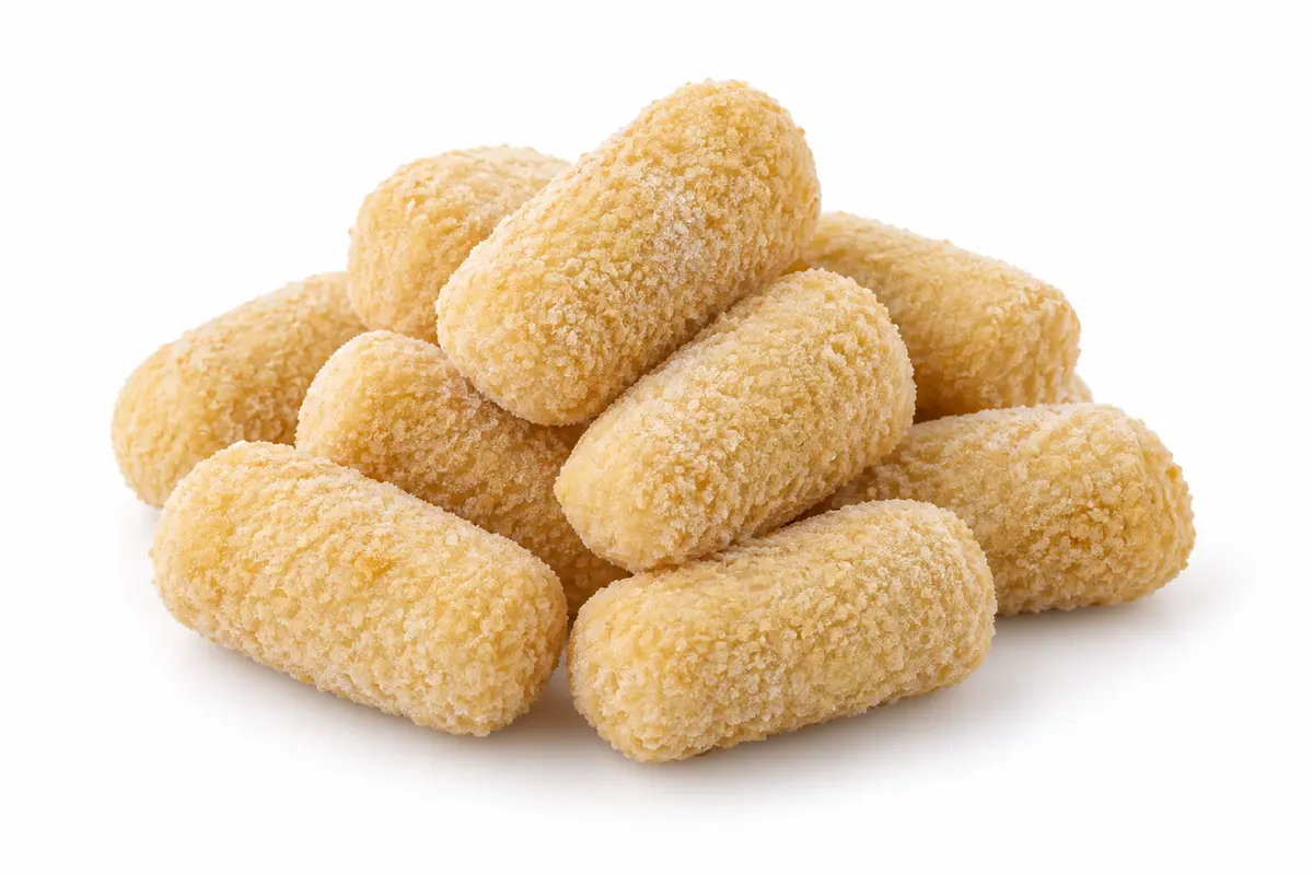 Frozen breaded potato croquettes ready for cooking