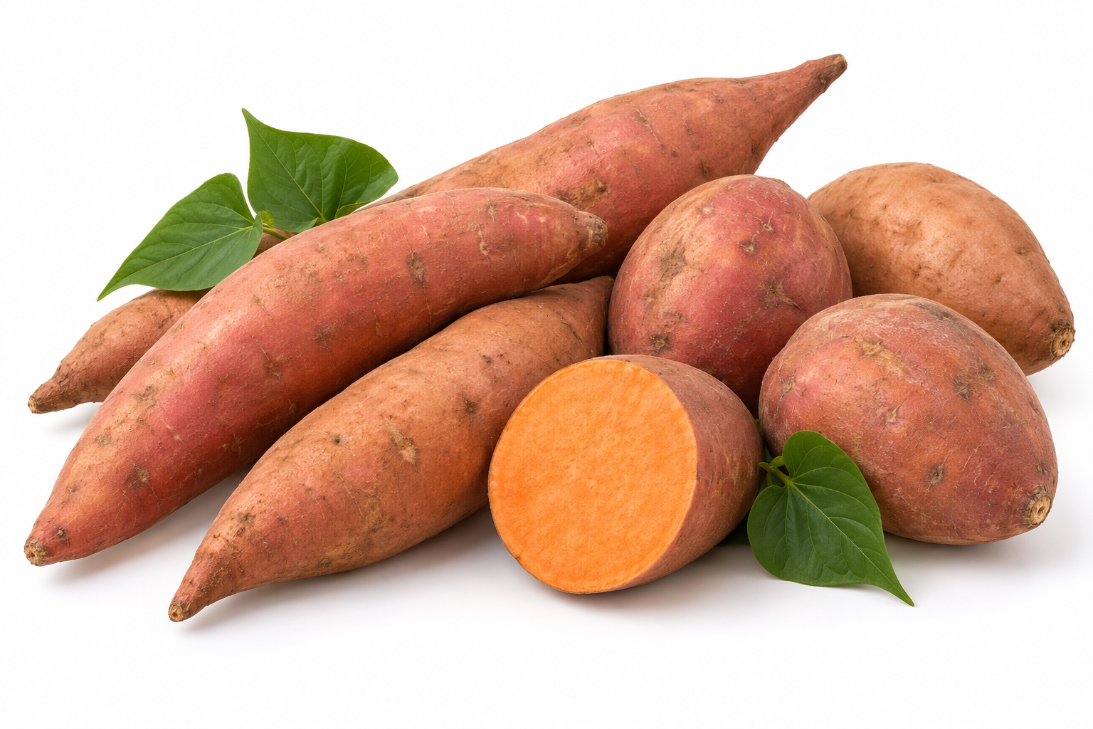 Egyptian sweet potatoes in long and round varieties with orange flesh