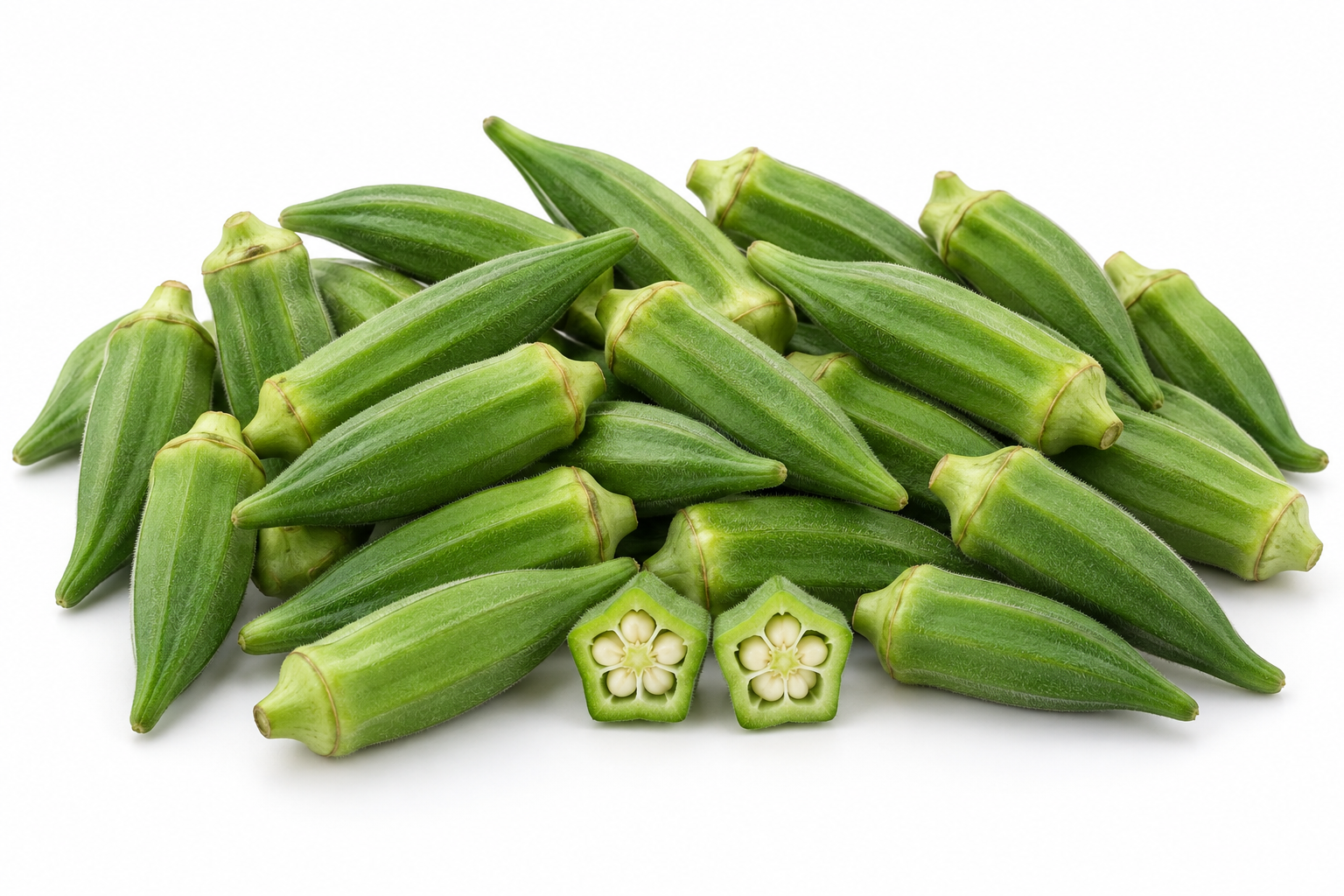 Fresh Egyptian green okra pods prepared for export