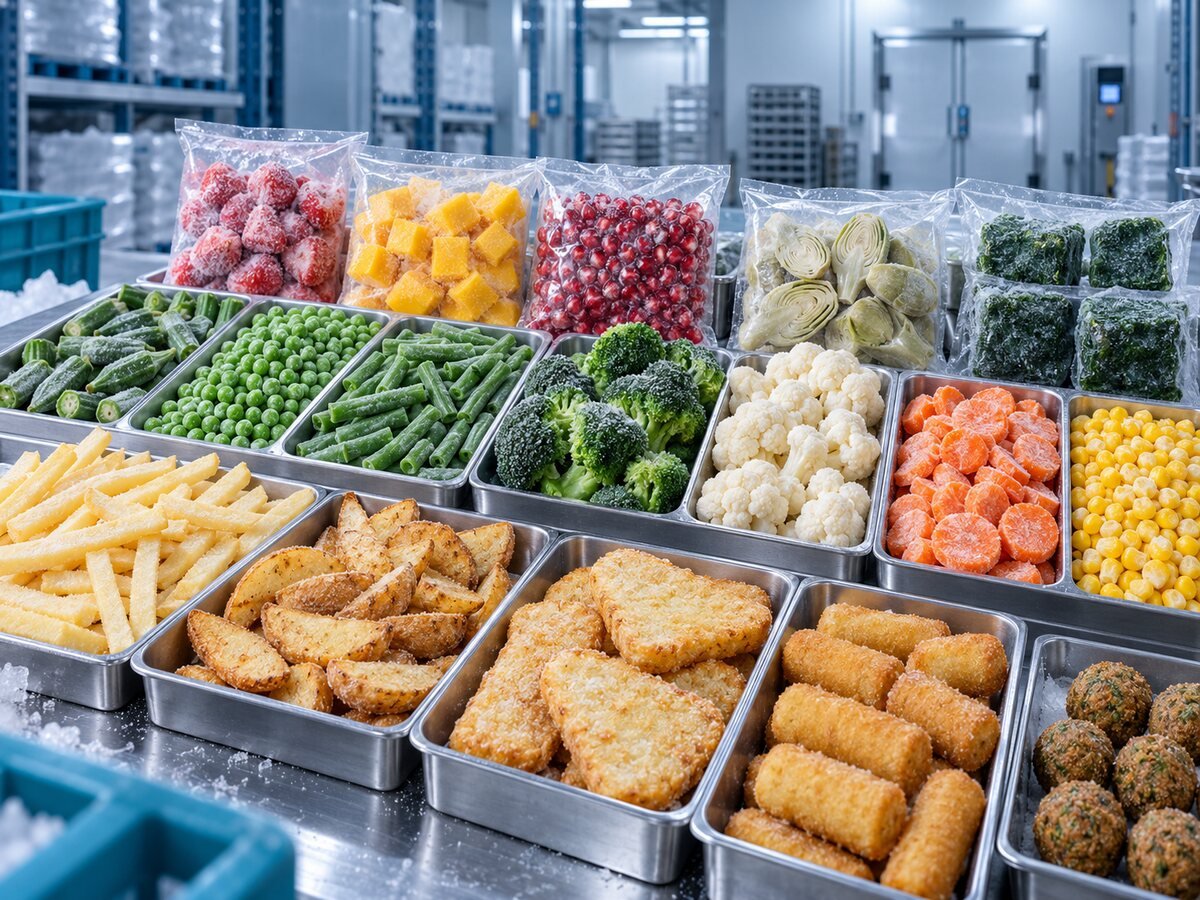 Frozen vegetables, fruits, potato products and falafel
